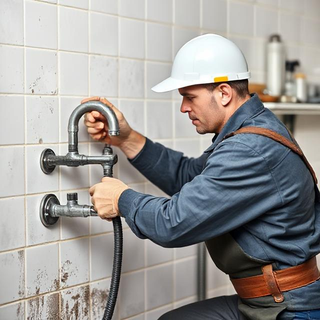 Plumber working at a residential sink